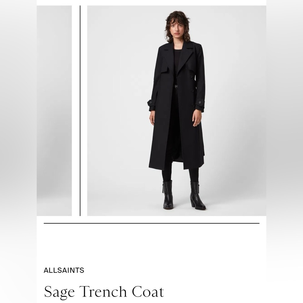 Sage Black Long Trench Coat with Belt - Picture 7 of 13